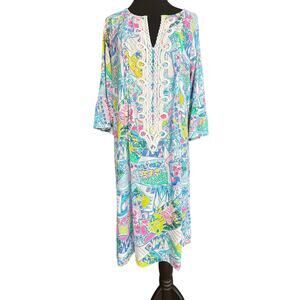 Lilly Pulitzer Hollie Tunic Dress - postcard print - 3/4 bell sleeves - size M